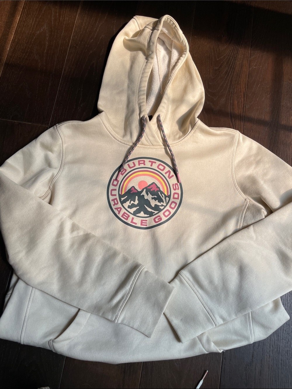 Burton Cream Hoodie with Multicolor Mountain Logo